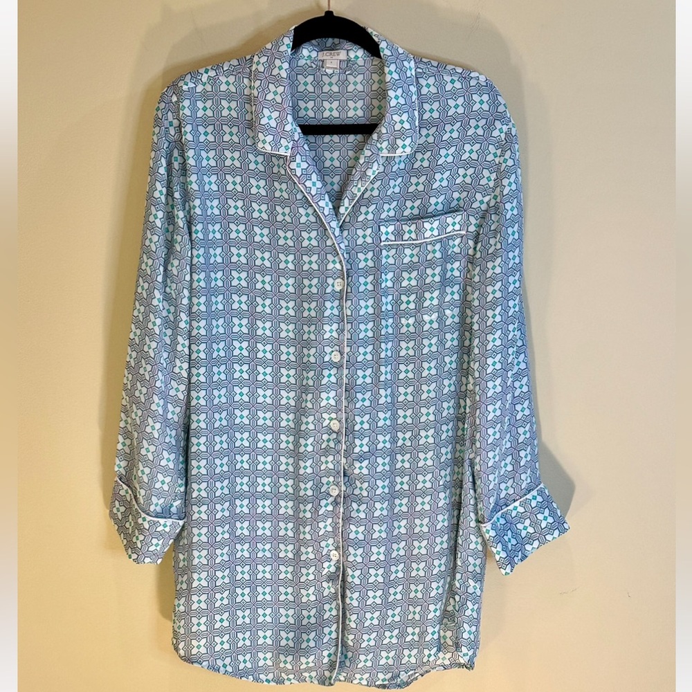 J.Crew Famous Night Shirt 100% Polyester Sea Green Mosaic Print S